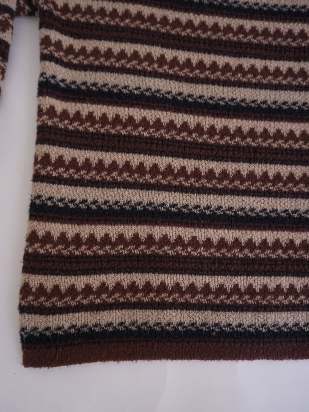 Vintage Brown Cream Nordic Fair Isle Stripe Fisherman Cabin Knit Sweater L - Picture 8 of 10